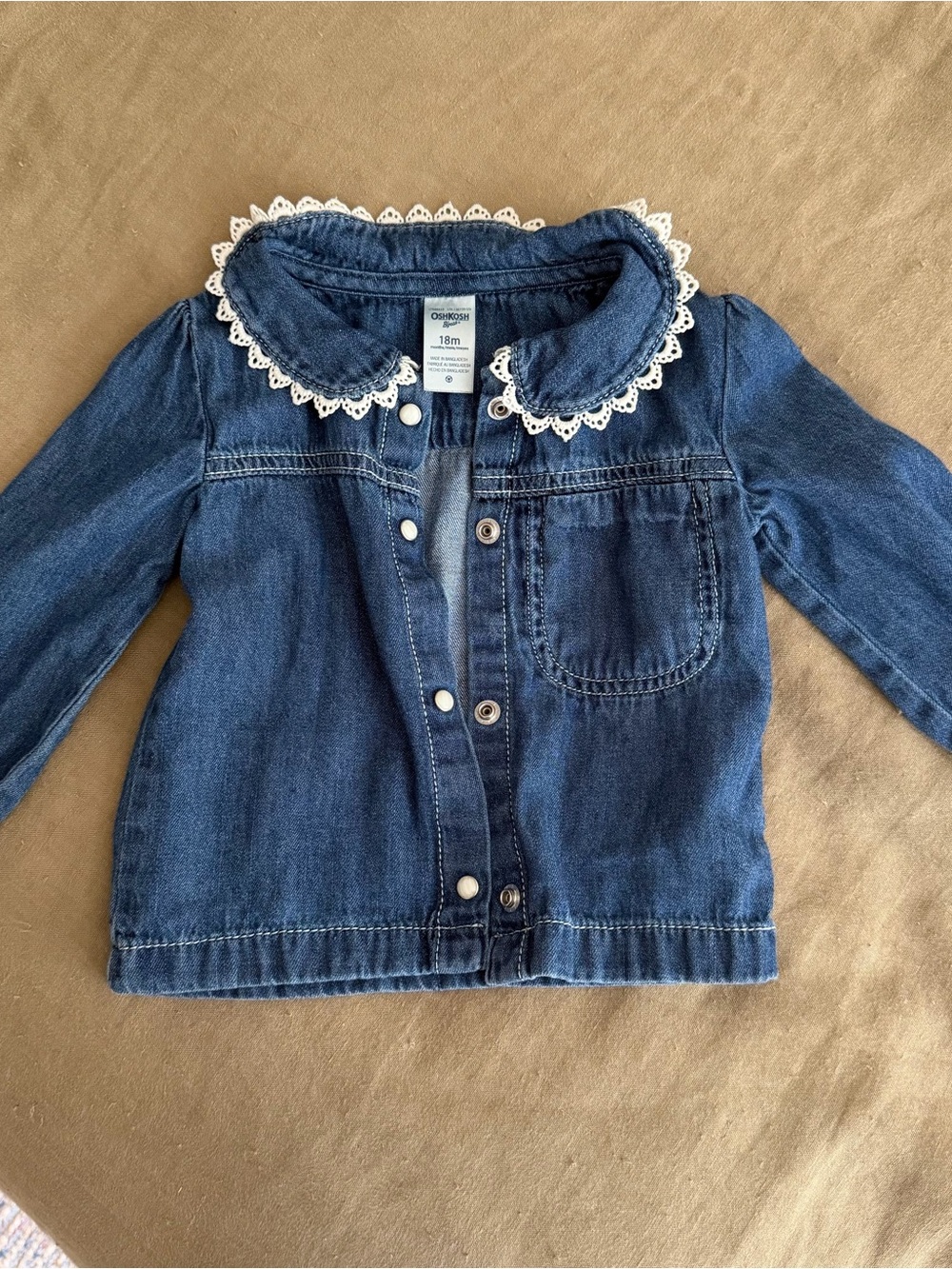 OshKosh B'gosh Dark Blue Denim Jacket with White Lace Collar